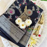 Darkest Blue Semi Georgette Soft Silk Saree -VS2001